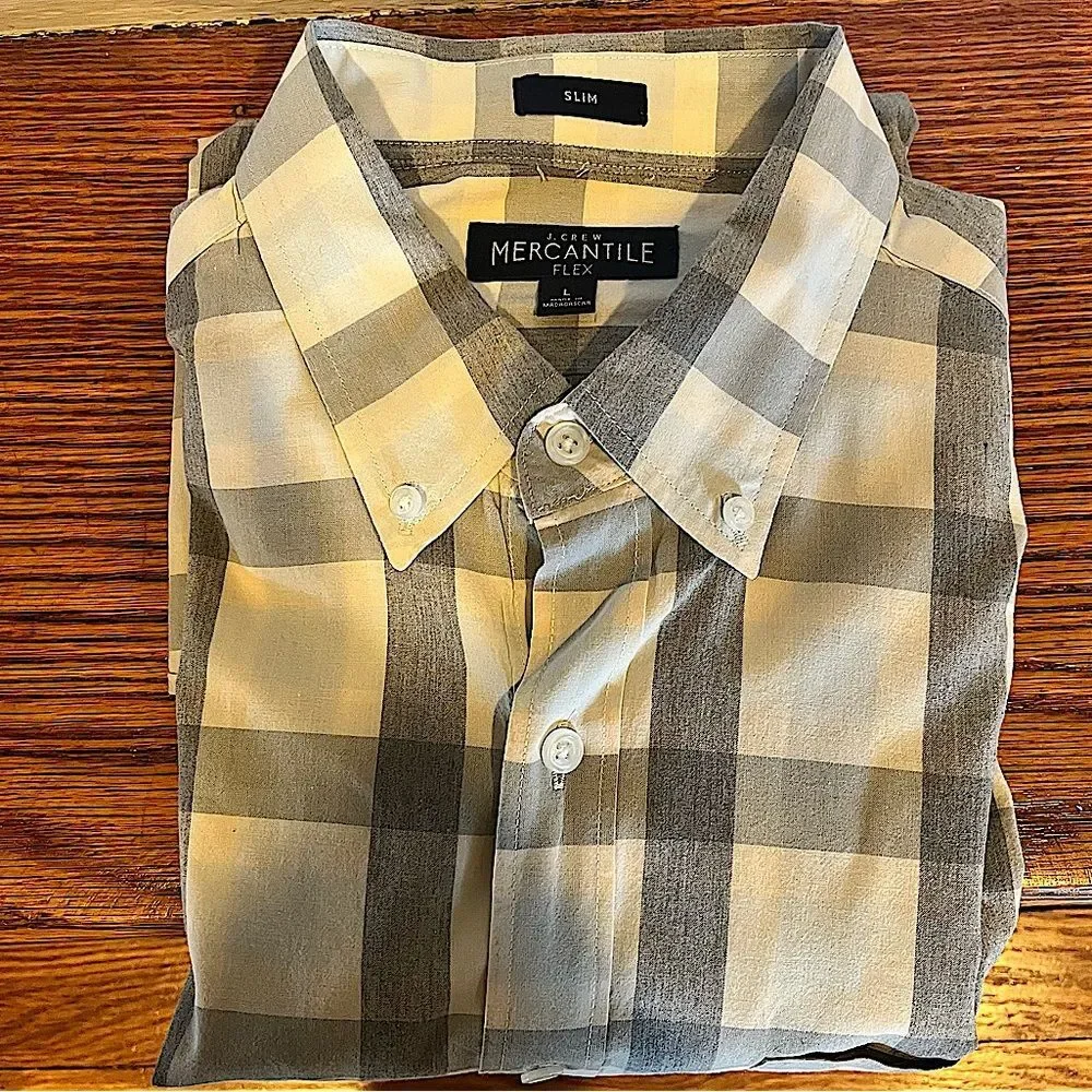 J. Crew Plaid Printed Slim Flex Casual Button-Front Long Sleeve Shirt Size Large